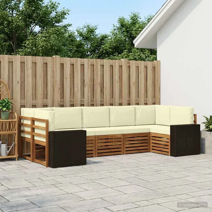 vidaXL Outdoor-Sofagarnitur 7 stk. 7-Sitzer Natur und Creme 3384811