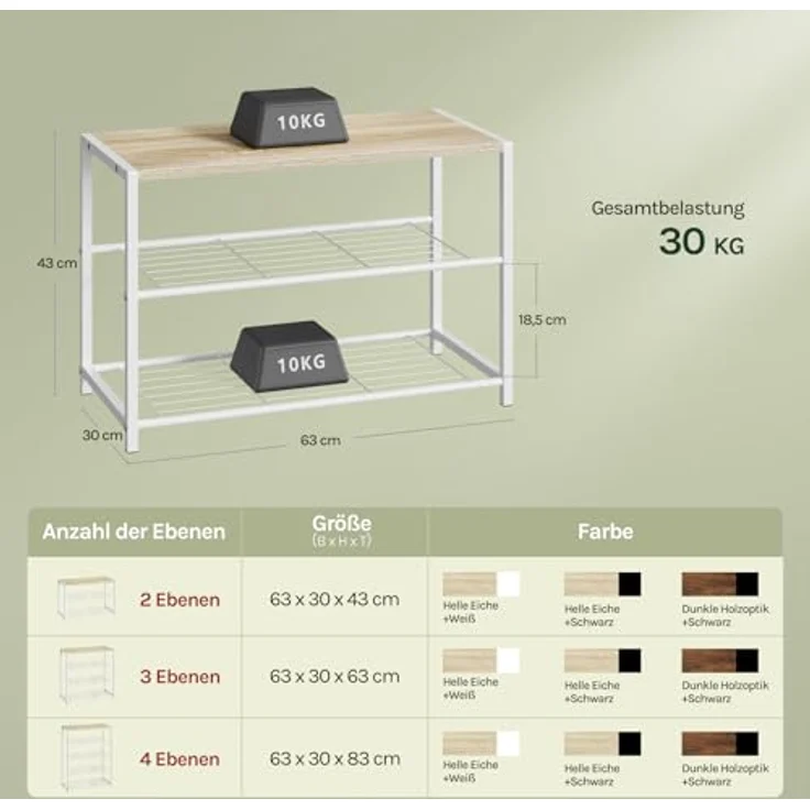 WOLTU Schuhregal mit 2 Ebenen, Schuhständer Metall, Schuhaufbewahrung platzsparend, Schuhorganizer für 6 Paar, Flur Wohnzimmer, 63 x 43 x 30 cm, weiß – Bild 4