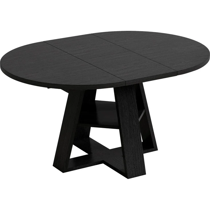 Esstisch ausziehbar, Ø 110 cm, ausgezogen B 150 x T 110 x H 75 cm, MDF in Schwarz mit Ablage – Bild 8