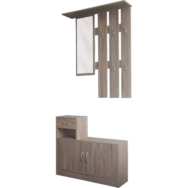 HTI-Living Garderobe Garderobenpaneel mit Schuhschrank Thekla Sonoma (Set, 2 St, 1 Garderobenpaneel mit Spiegel, 1 Schuhschrank), mit Spiegel Hutablage und 5 Kleiderhaken – Bild 4