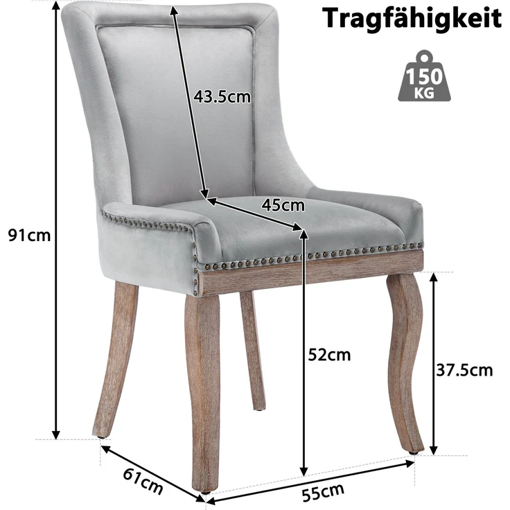 2er Set Grau Esszimmerstuhl mit Massivholzrahmen, gepolsterter Sitz & geschwungener Rückenlehne, komfortabler Designstuhl für Zuhause – Bild 10