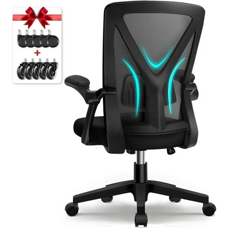 Adormii Bürostuhl Bürostuhl mit klappbaren Armlehnen,Ergonomischer Bürostuhl (Drehstuhl 360° mit Höhenverstellbarer Lendenwirbelstütze,Verstellbarer gepolsterten Armlehnen,Wippfunktion bis 125°,geräuscharmen Rollen,Höhenverstellbar), Atmungsaktiver Net... – Bild 4