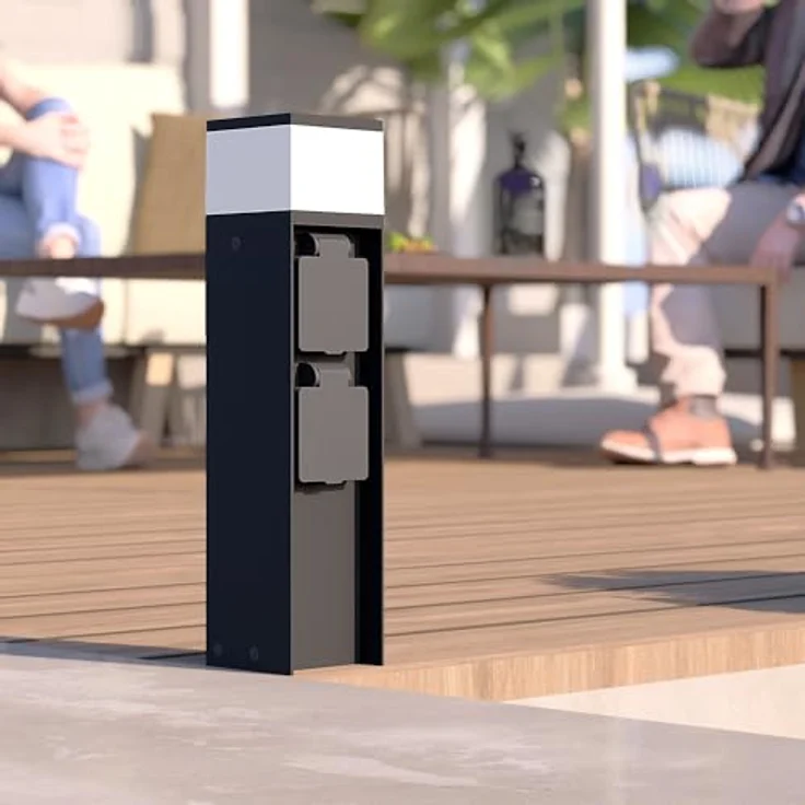 SSC-LUXon LED Gartenstrahler Pollerleuchte ZAVO schwarz für G9 Lampen mit zwei Schuko Steckdosen – Bild 7