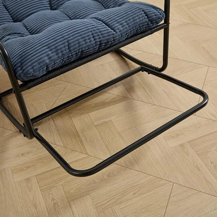 Ball & Cast Schaukelstuhl für Drinnen & Draußen, Rocking Chair mit Gepolstertem Kissen und Fußstütze, Balkonsessel für Wohnzimmer, Garten & Terrasse, Marineblau – Bild 11
