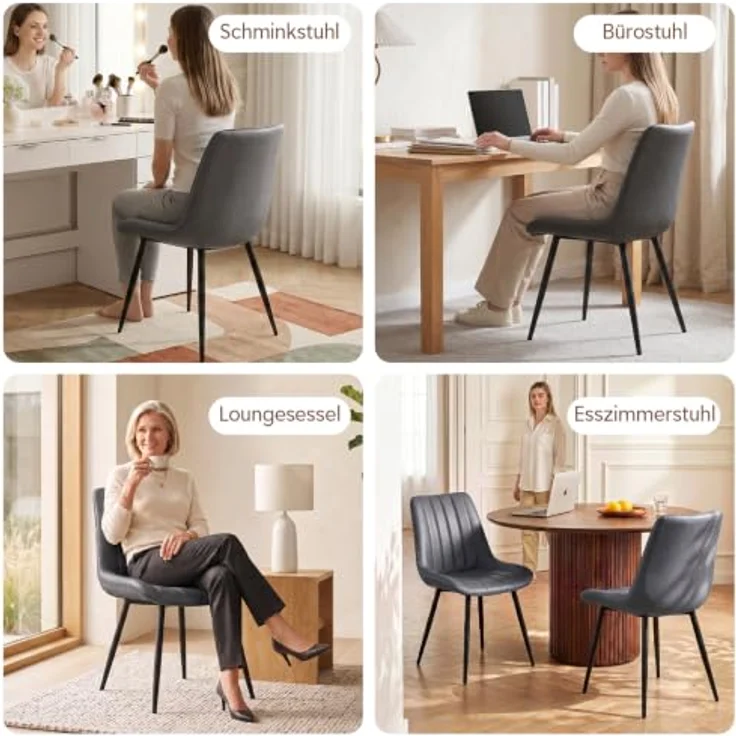 TUKAILAI Esszimmerstühle 4er Set Kunstleder Polsterstuhl mit Metallgestell | Polsterstühle mit Ergonomischer Rückenlehn,bis 150kg Belastbarkeit,Küchenstuhl für Esszimmer und Wohnzimmer Restaurant (Grau) – Bild 8