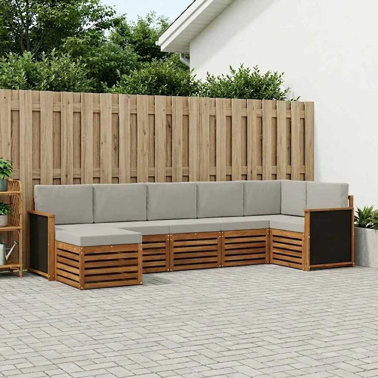 vidaXL Outdoor-Sofagarnitur 7 stk. 6-Sitzer Natur und Hellgrau 3384612 – Bild 1