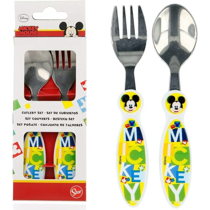 2 tlg. Mickey Kinderbesteck Gabel + Löffel Jungen Besteck