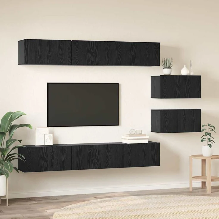 vidaXL TV-Schrankset Wandmontiert Schwarz Eichen-Optik Holzwerkstoff 3393352 – Bild 3