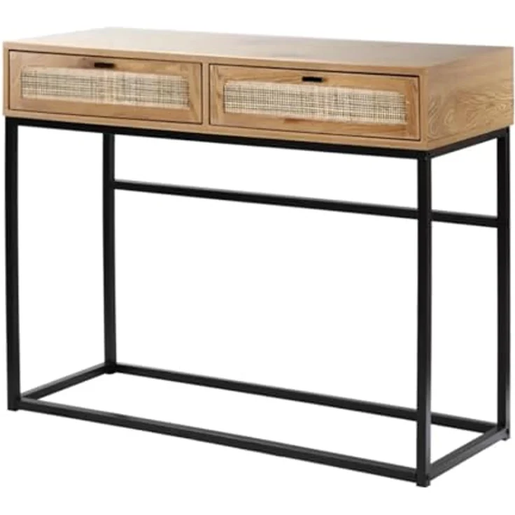 Casâme 'JAYA' Konsole aus Rattan mit 2 Schubladen L100cm - Eicheneffect - Helles Holz – Bild 6