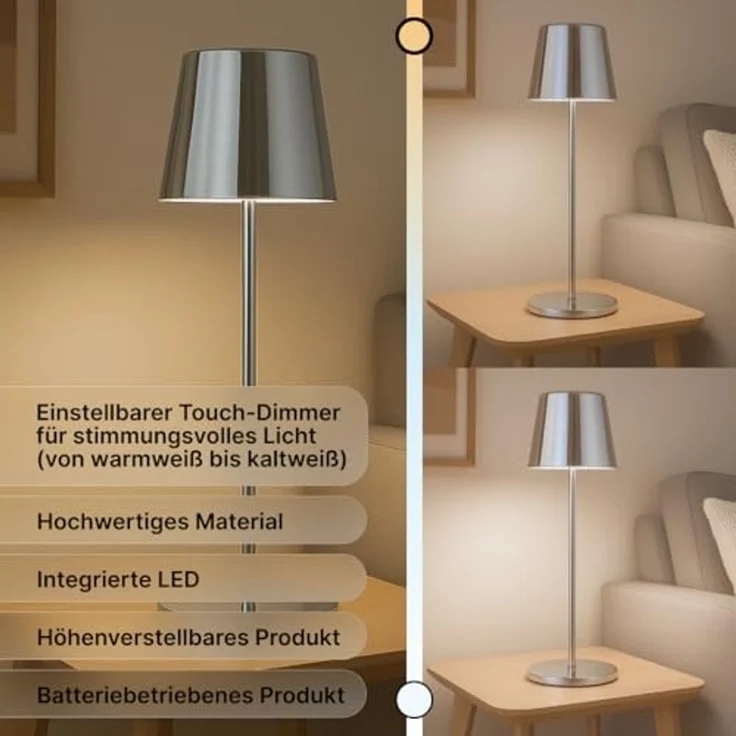 Brilliant Xaana LED-Tischlampe - Alu gebürstet, Höhenverstellbares Produkt, touch dimmer stufenlos, IP44 spritzwassergeschützt, 37 cm hoch, USB aufladbar, für den Innen- und Außenbereich – Bild 4