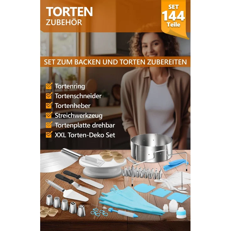 Aurelia Home Tortendeko-Set 144-teilig mit Tortenring 8,5 cm und Drehteller – Bild 2