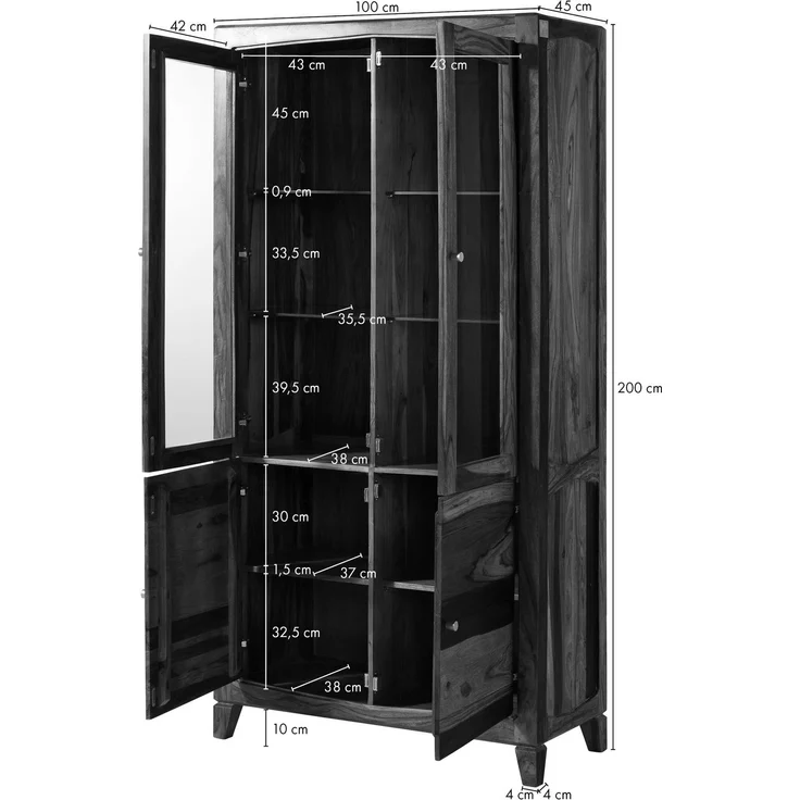 Vitrine Sheesham 100x45x200 braun lackiert ANCONA #135 – Bild 8