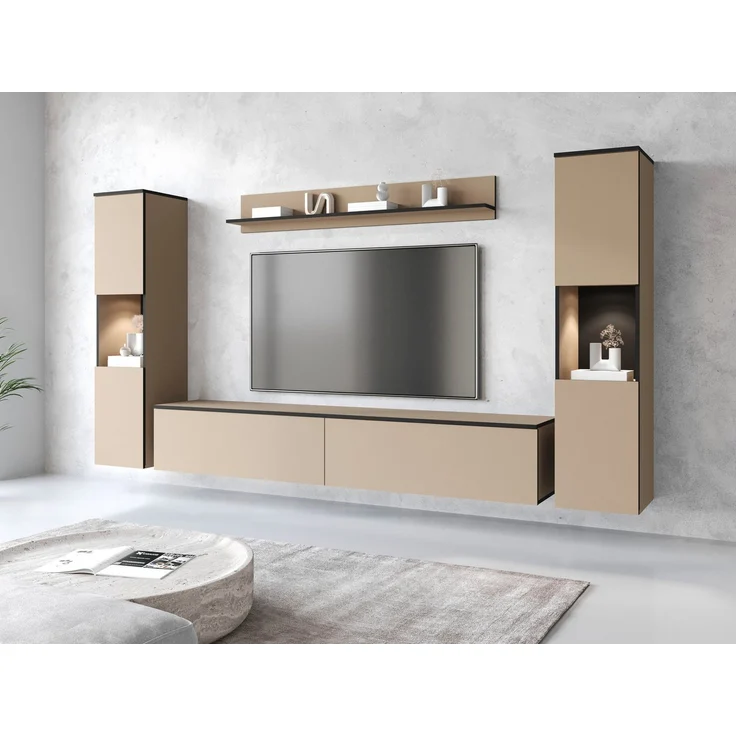 INOSIGN Wohnwand PARIS, (Komplett-Set, 4-St), TV-Wand 260cm breite, grifflose Design, stehend und hängend montierbar – Bild 5