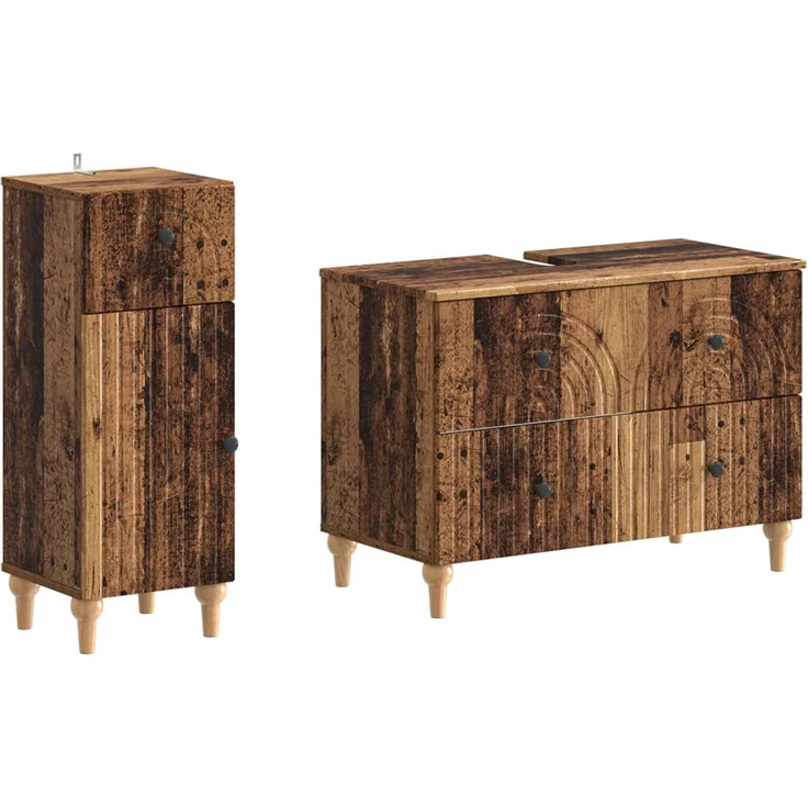vidaXL 2-teiliges Badezimmer Schrank Set ALKMAAR Altholz Holzwerkstoff 3417673 – Bild 1