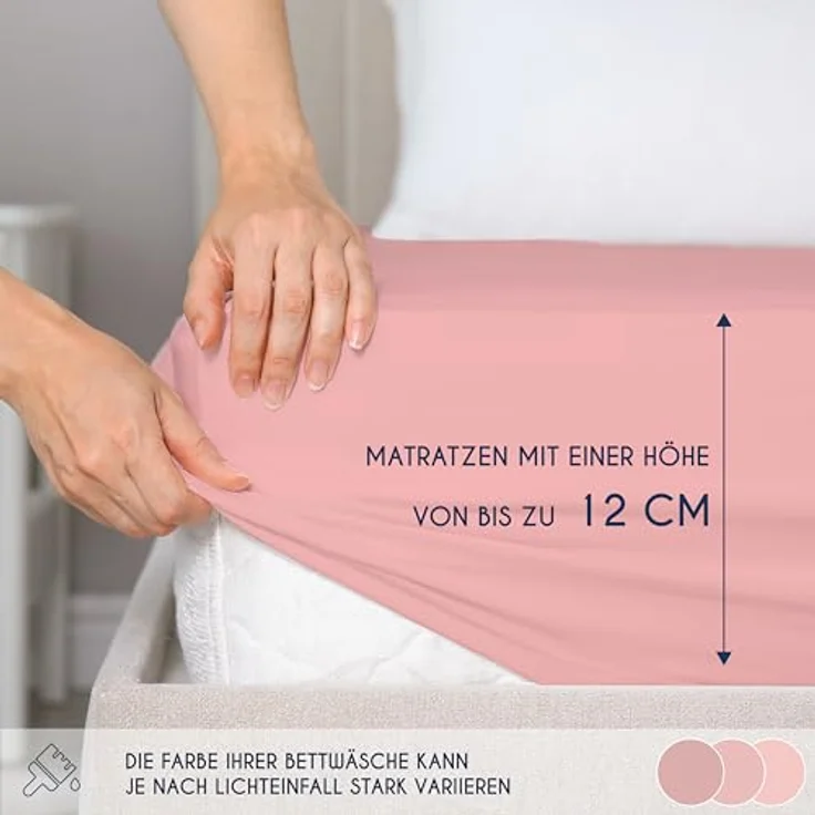 Dreamzie - Spannbettlaken 70x190/200cm - Baumwolle Oeko Tex Zertifiziert - Rosa - 100% Jersey Spannbetttuch 70x190/200 – Bild 4