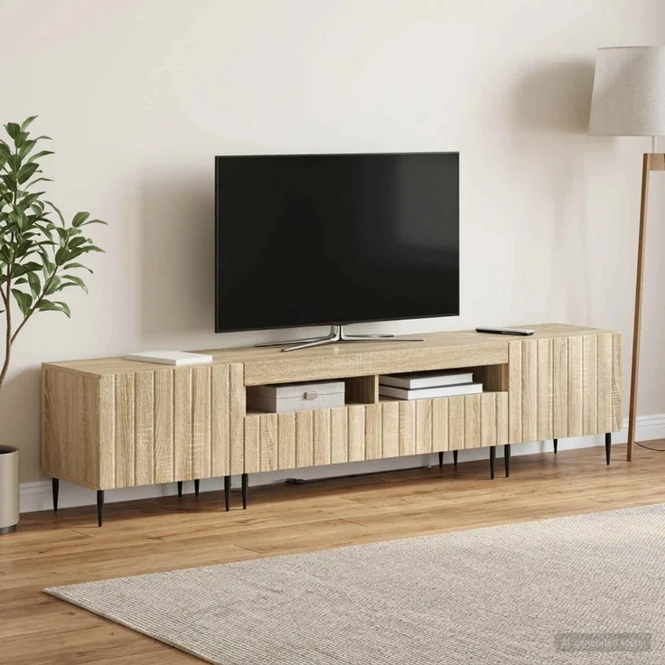 vidaXL 3-teiliges LED TV Regal ZWOLLE Sonoma-Eiche Holzwerkstoff 3416515 – Bild 1