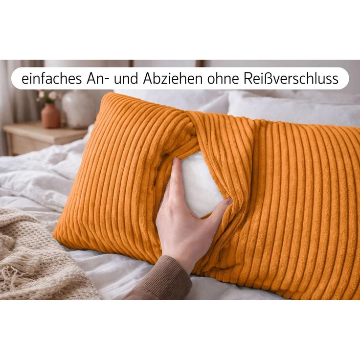 Amilian Dekokissen 40x80 cm 2er Set mit Füllung – Cord-Optik Sofakissen, mit Füllung und Bezug, formstabil, Hotelverschluss – Bild 3
