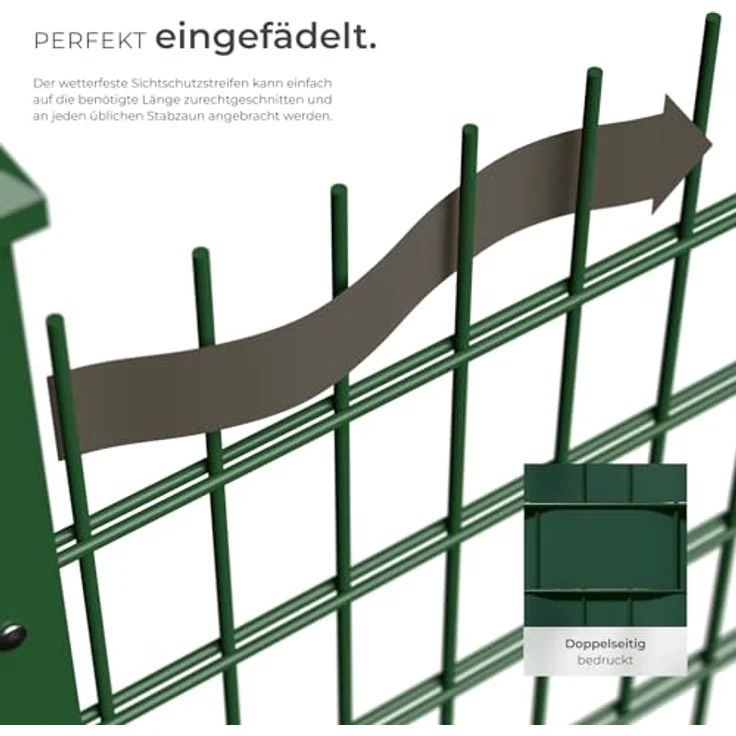 tectake® Sichtschutzfolie, Sichtschutzstreifen mit Befestigungsclips, Windschutz, Sonnenschutz, Sichtschutzmatte für Balkon, Garten, Terrasse, für Stabmattenzaun und Zaunelemente - 70 m, grün – Bild 4