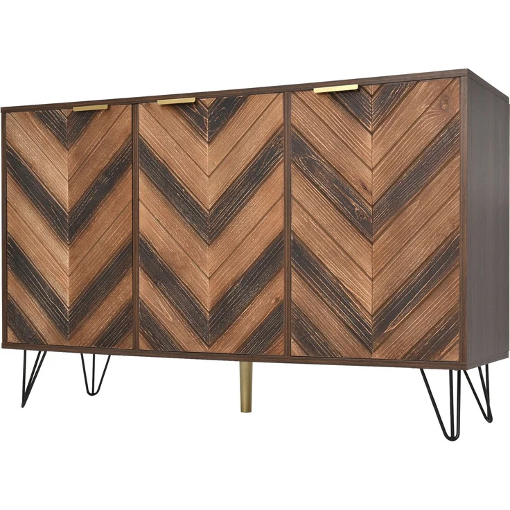 Merax Sideboard mit Fischgrätenmuster Dekor und Eisenfüße, Kommode mit 3 Türen und goldenen Metallgriffe, B:120cm – Bild 1
