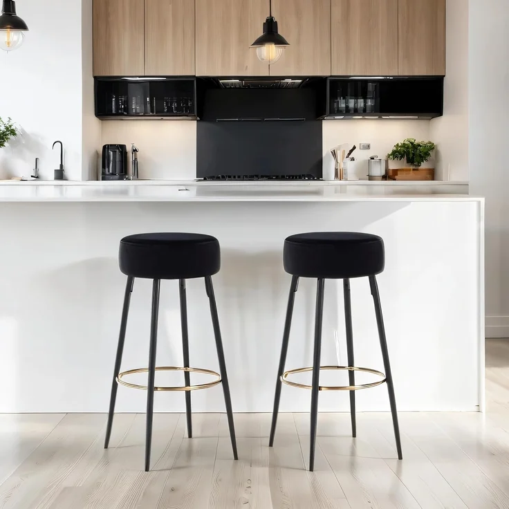 Duhome Barhocker (5168F), Barstühle 2er Set Runde Tresenhocker Samt Bistrohocker mit Fußstütze – Bild 8