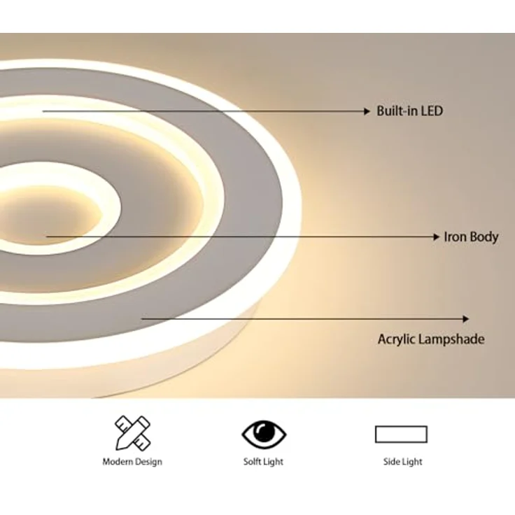 Comely LED Deckenleuchte Runden, 28cm 28W Weiß Moderne Deckenlampe Deckenbeleuchtung für Schlafzimmer, Wohnzimmer, Flur, Warmes Licht 3000K – Bild 5