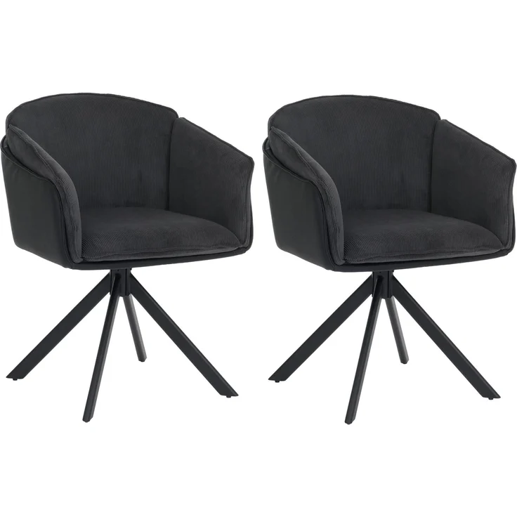 2er-Set Esszimmerstuhl HWC-R24, Küchenstuhl, drehbar Metall Kunstleder Stoff/Textil Cord ~ schwarz – Bild 9