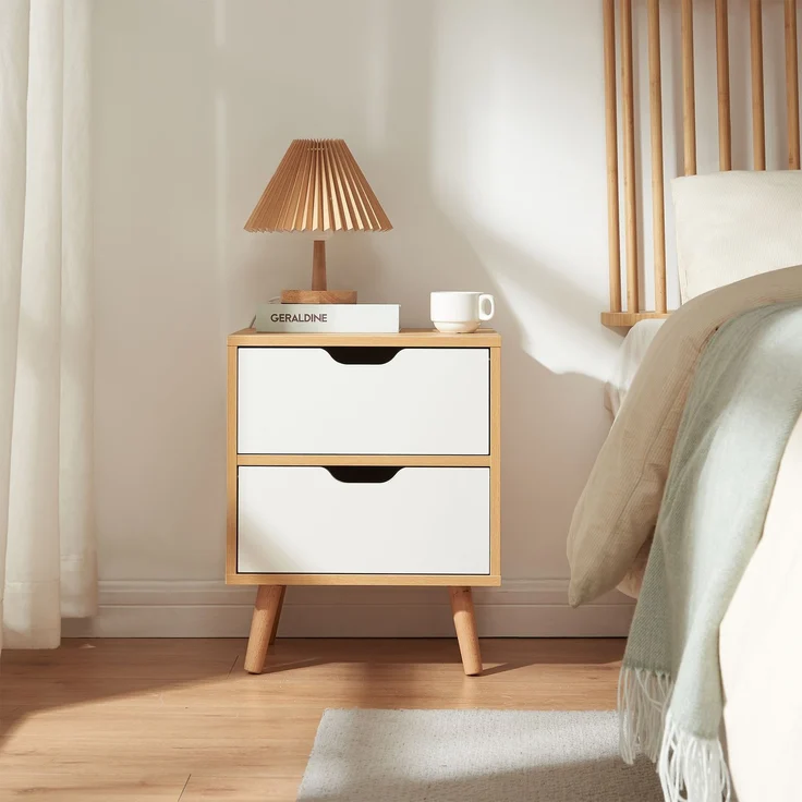 Nachttisch Bordkak mit 2 Schubladen 50x40x30 cm Eicheoptik/Weiß [en. casa] – Bild 2