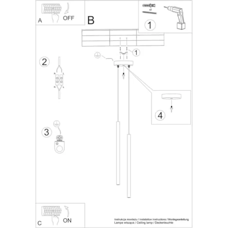 Sollux Lighting Pastelo 2 Pendelleuchte, modern schwarz, 2 Lichtquellen, aus Stahl, Höhe 118 cm, ideal für Wohnzimmer und Schlafzimmer – Bild 9