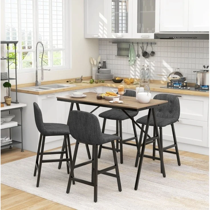 Bargarnitur 5-teilig, Tisch 120x60x91 cm und 4 gepolsterte Barhocker in Dunkelgrau – Bild 2