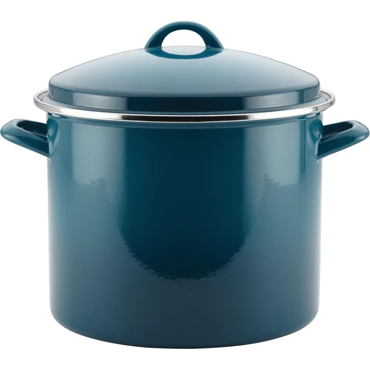 Rachael Ray Enamel on Steel Stock PotStockpot with Lid, 12 Quart, Marine Blue