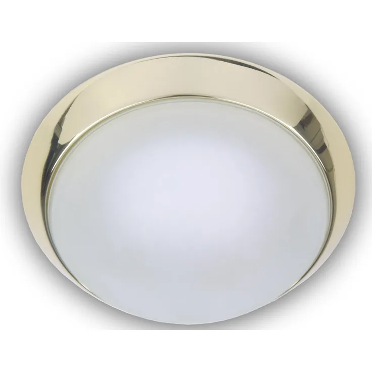 Deckenleuchte, Glas Weiß mit Klarrand, Dekorring Messing poliert, Ø 25cm