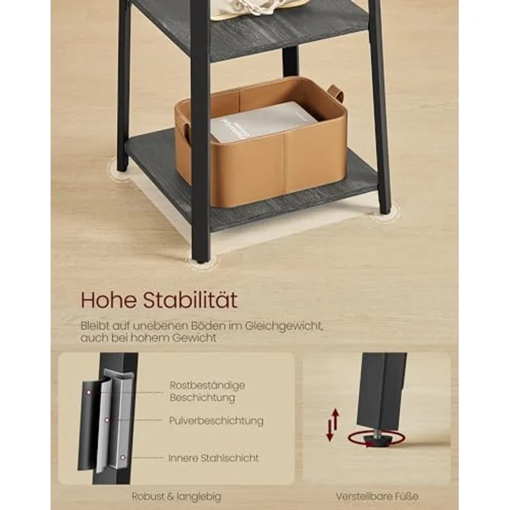 VASAGLE Garderobenständer, Kleiderständer, Garderobe mit 8 Doppelhaken, 4 Ablagen, Kleiderstange, mit Metallrahmen, für Schals, Jacken, Taschen, für Flur, anthrazitgrau-tintenschwarz LCR080B03 – Bild 5