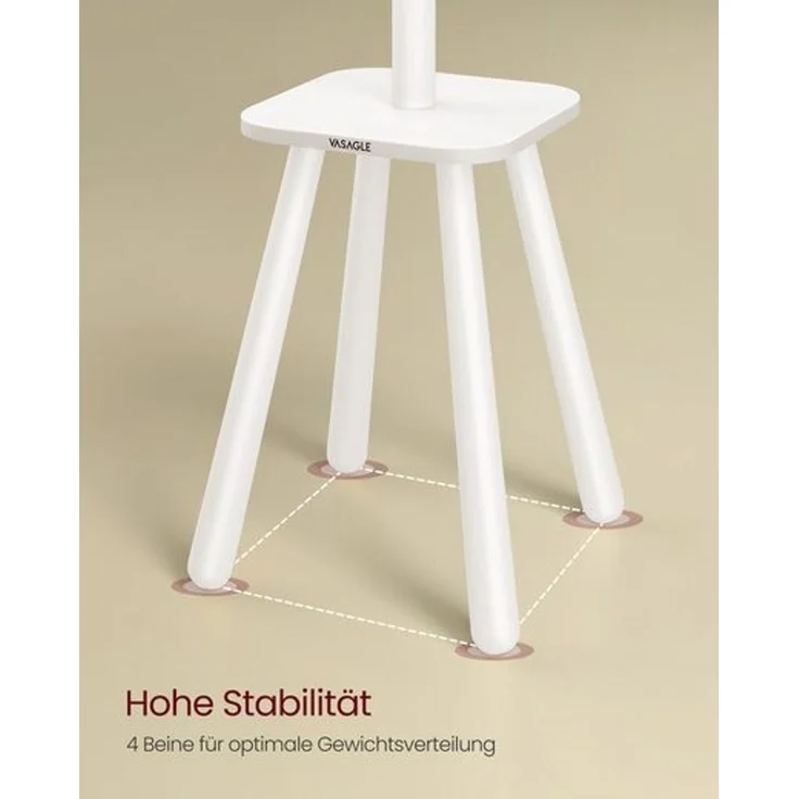 Vasagle Garderobenständer, Kleiderständer, mit 8 Haken und Ablagefläche, 170,5 cm hoch für Mäntel, Hüte, Taschen, Eingangsbereich, Flur, Schlafzimmer, wolkenweiß RCR033W01 – Bild 3