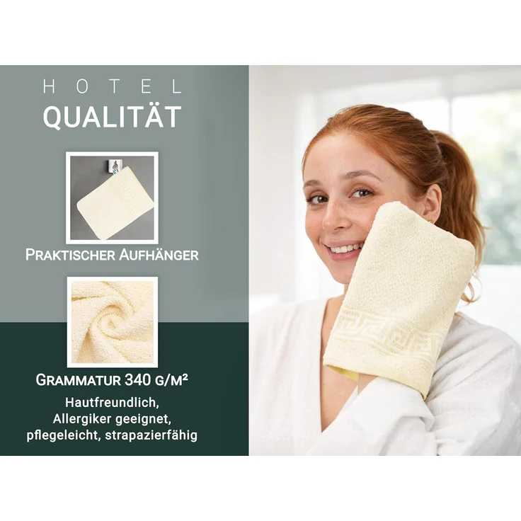ZOLLNER Waschhandschuhe 20er Set, Baumwollmix, gelb, 16x22 cm – Bild 5