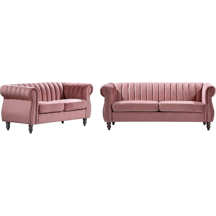 Vente-unique - TRUMBO Couchgarnitur SamtStoff Puderrosa - B 78 cm x H 77 cm x L 150 cm195 cm – Bild 2