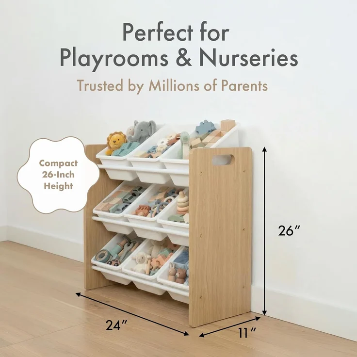 Humble Crew stilvolles Kinderregal aus Holz, Natur/Weiß! 9 Boxen für Spielzeug, ideal für Kinderzimmer. Ordnung mit Charme schaffen – Bild 2