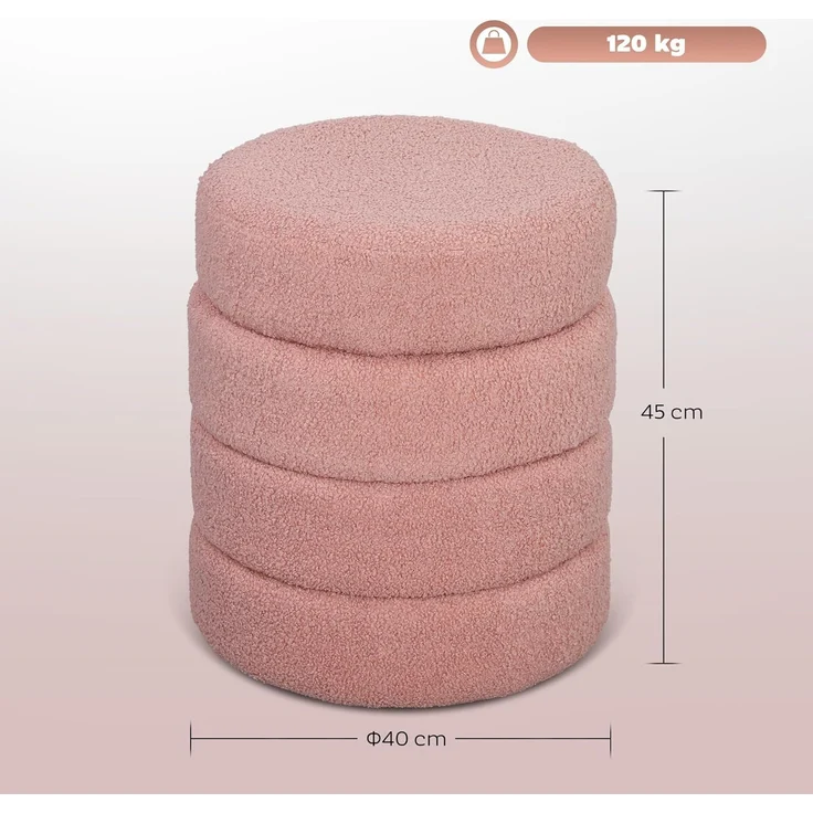 HOMCOM Fußhocker Sitzhocker mit Sitzkissen (Runder Polsterhocker, 1 St, Fußstütze), für Wohnzimmer, Schlafzimmer, Rosa, Ø40 x 45 cm – Bild 3