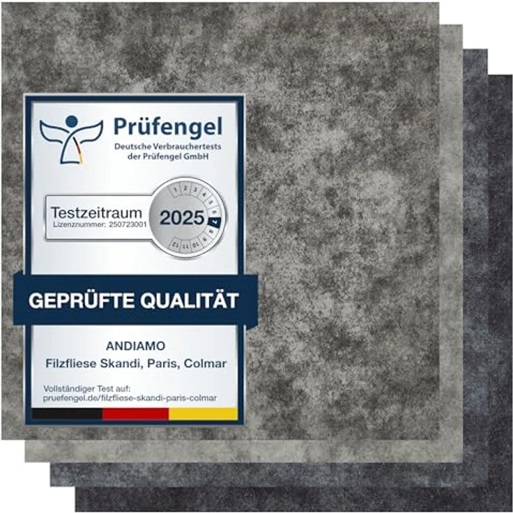 Andiamo Teppichfliese Colmar Nadelfilz, quadratisch, Höhe: 4 mm, 40x40 cm, selbstklebend, robust & strapazierfähig, 25 Stück (4 qm) – Bild 2