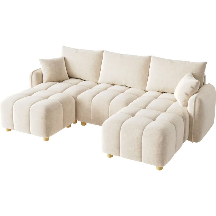 ZUBALIYA L-/U-förmiges wandelbares Ecksofa, 5-Sitzer modulare Sofakombination mit 2 Hockern und Kissen, Chenille-Stoff, Cloud-Sofa, breite Armlehnen, geeignet für Wohnzimmer, Schlafzimmer, Wohnung – Bild 14