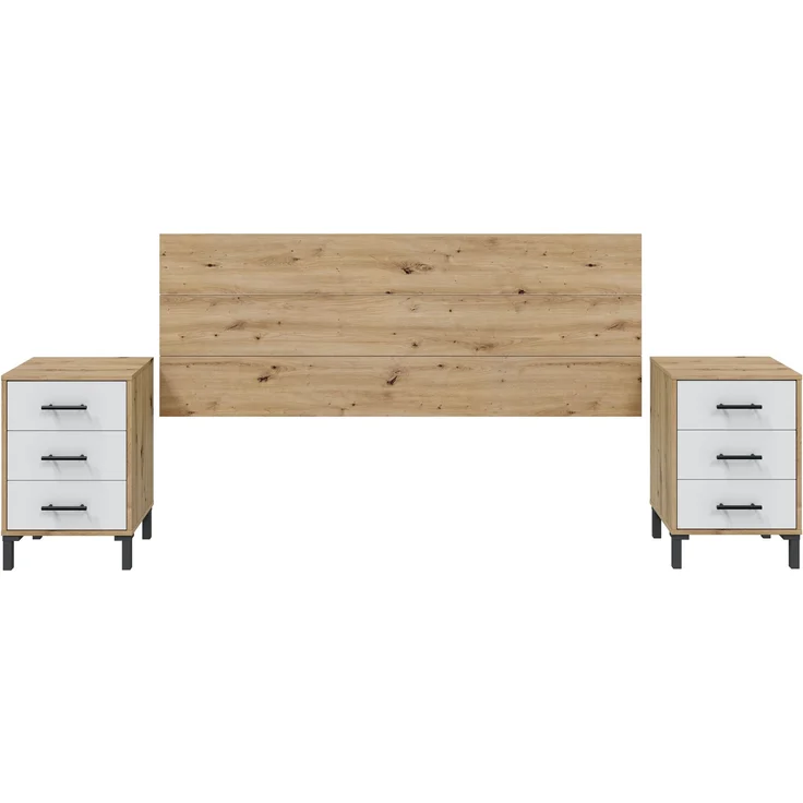 Schlafzimmer-Set >ENZO< (5-teilig) in Nodi Eiche Dekor / Artik Weiß, Bett, Nachtkonsole, Kommode – Bild 7