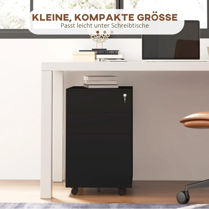 Aktenschrank 37 x 43,5 x 60 cm aus Stahl – abschließbarer Rollcontainer mit 3 Schubladen – Bild 5