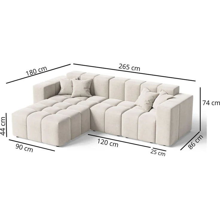 GRAINGOLD Ecksofa Loopo, Couch L-Form mit Wellenfeder, Velour-Stoff, Schwarz, Links – Bild 8