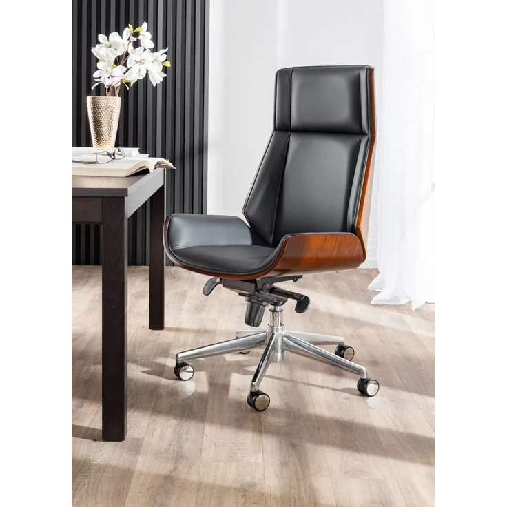 Office Chair mit Walnussholz, ca. 56 x 65 x 110–118 cm – Schwarz – Bild 2
