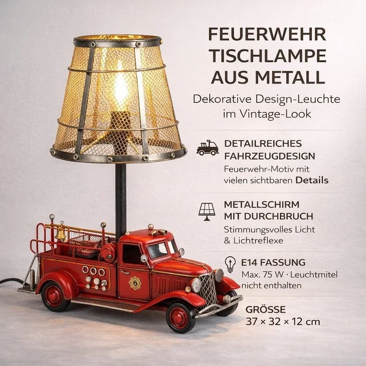 formano Tischleuchte Feuerwehr Lampe Metall Tischlampe Design Leuchte Vintage-Look 37cm, LED fest integriert – Bild 1