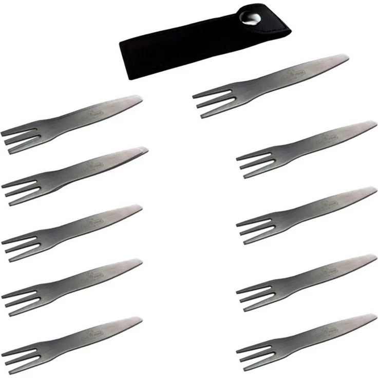 Grillfürst Grillbesteck-Set 10x Grillfürst Deluxe Edelstahl Pommesgabel mit Etui 8,5 cm