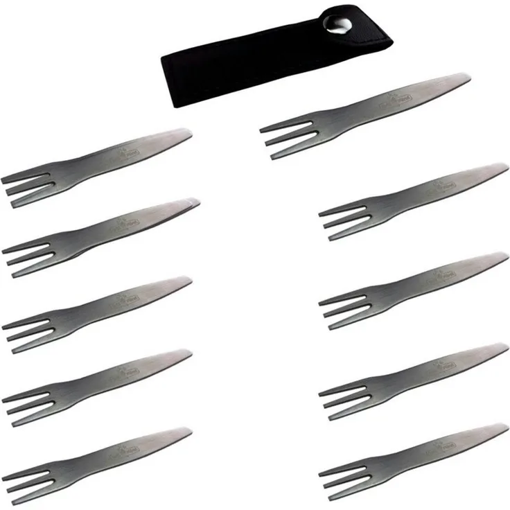Grillfürst Grillbesteck-Set 10x Grillfürst Deluxe Edelstahl Pommesgabel mit Etui 8,5 cm