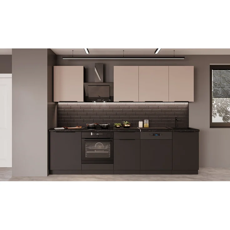 Küche SIENA + ARONA BASIC 280 cm Küchenzeile Küchenblock Einbauküche Kaschmir beige + Schwarz matt – Bild 2