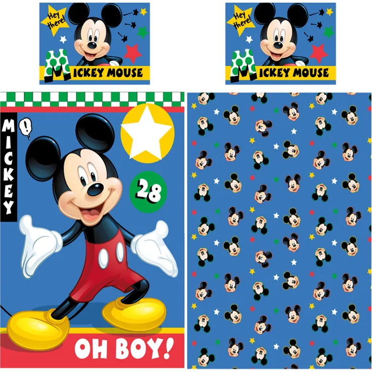 BERONAGE Kinderbettwäsche Mickey Mouse Baby / Kleinkind Bettwäsche Oh Boy Linon / Renforcé, 100% Baumwolle, 2 teilig, 135x100 + 60x40 cm