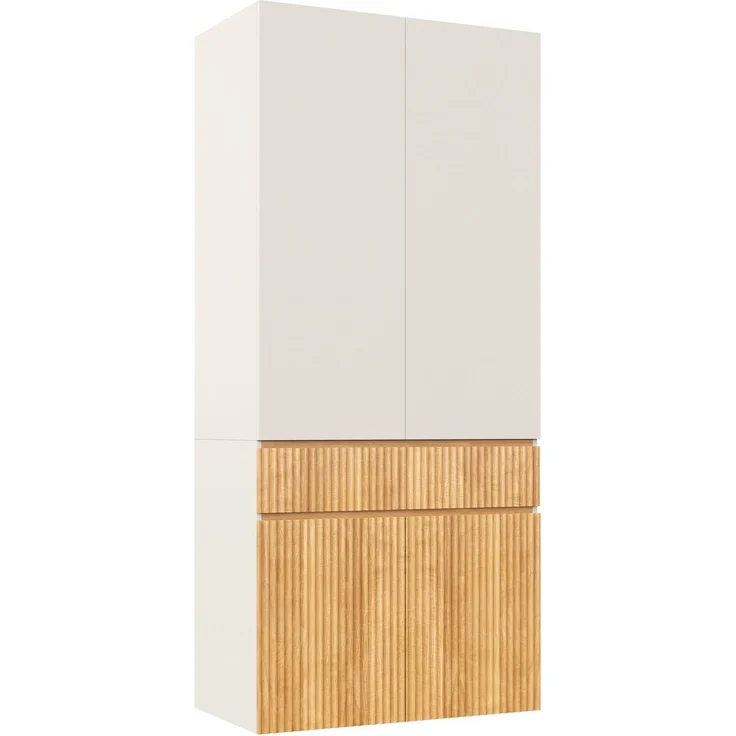 Kleiderschrank mit Kleiderstange & Schublade, 90x50x200 cm, Helle Eiche/Grau – Bild 5