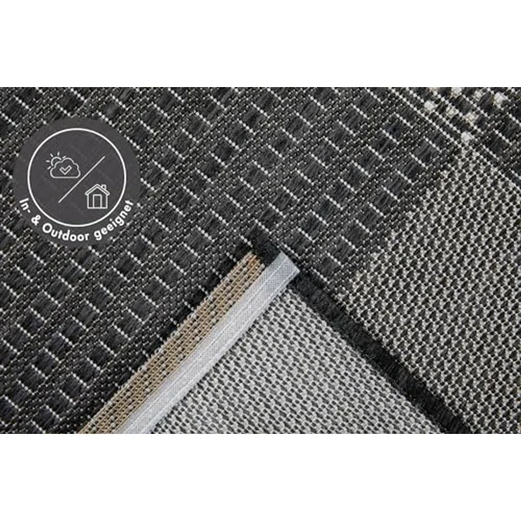 andiamo In-und Outdoorteppich Senja Designerteppich für die Terrasse Design, Kästchen anthrazit, 160x230 cm, 1101189 – Bild 6